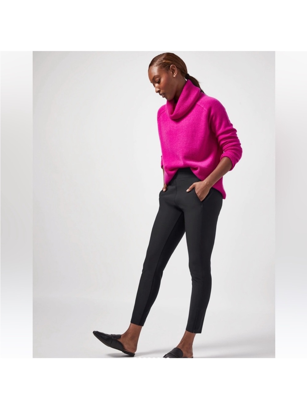 Athleta Stellar Tight Trouser Style Leggings Trousers Zipper Pockets SZ 8